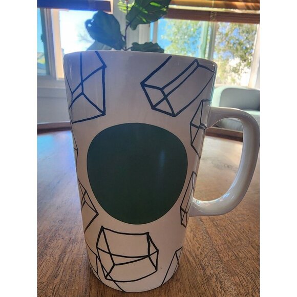 2014 Starbucks Green Dot Collection Black Geometric Ice Cubes Mug Cup 16oz - Picture 3 of 5